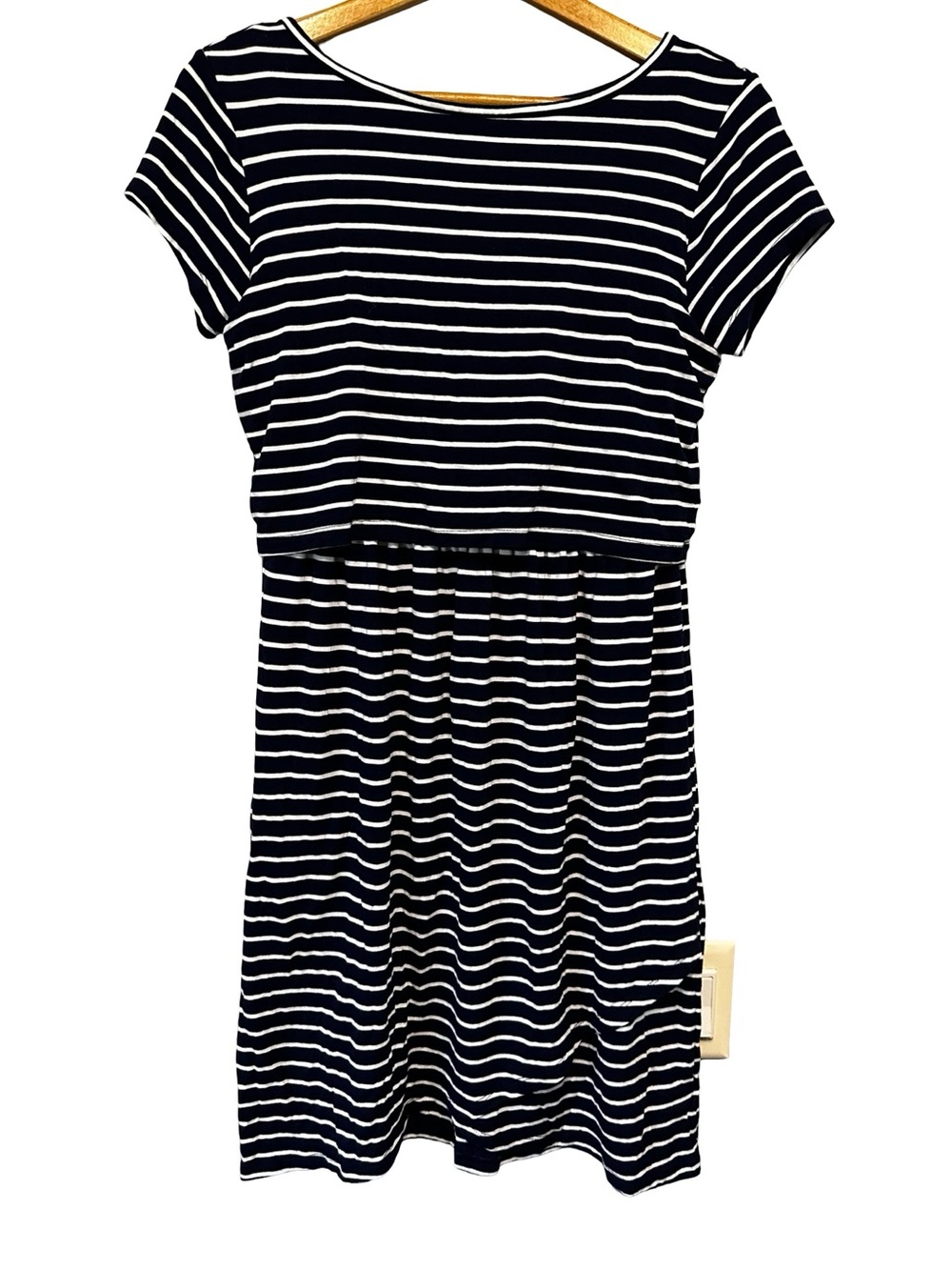 GAP Maternity Blue White Stripe Layered Mini Dress SZ XS Nursing Postpartum Soft